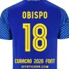 curacao-2026-world-cup-font-application-effect Curacao 2026 World Cup font download on blue jersey with yellow inline number eighteen layout and Obispo name