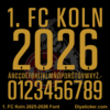 1. FC Koln 2025-2026 away font TTF vector kit complete character sheet alphabet glyphs and gold numbers zero to nine with cathedral spire detail