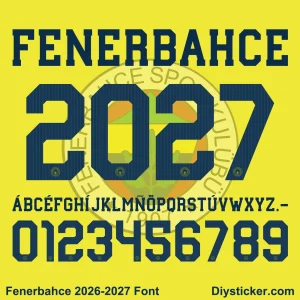 Complete navy alphabet letter vectors and number character map sheet for Fenerbahce 2026-2027 font pack download