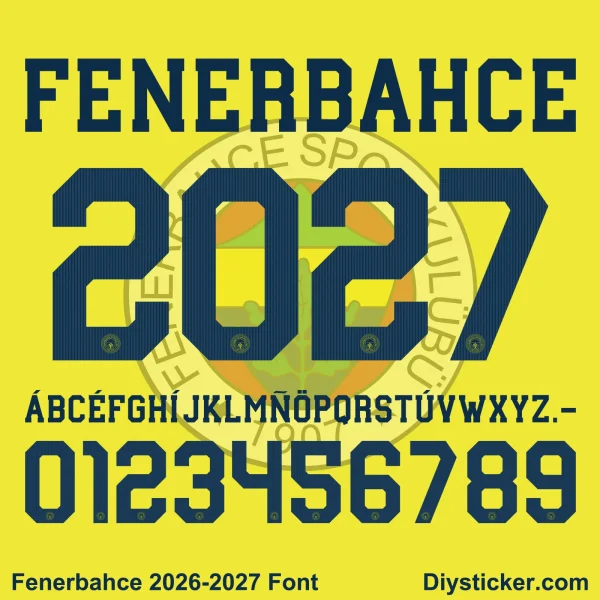 fenerbahce-2026-2027-font-download Complete navy alphabet letter vectors and number character map sheet for Fenerbahce 2026-2027 font pack download