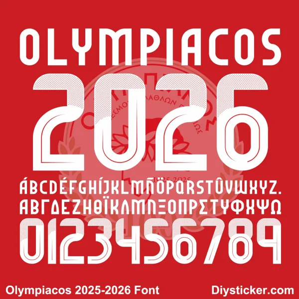 olympiacos-2026-2027-font-download Complete Latin and Greek alphabet vector sheet character map for the Olympiacos 2025-2026 font download pack