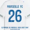 olympique-de-marseille-2026-2027-font-application-effect Olympique de Marseille 2026-2027 font download on white jersey with sky blue number twenty six layout