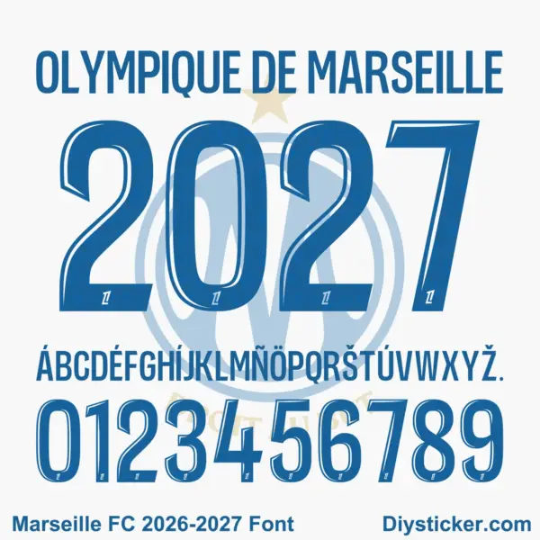 olympique-de-marseille-2026-2027-font-download Olympique de Marseille 2026-2027 font TTF vector kit complete character sheet alphabet glyphs and blue inline numbers zero to nine