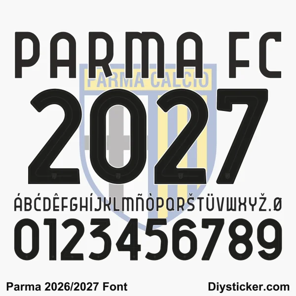 parma-2026-2027-font-download Complete black alphabet letter vectors and number character map sheet for Parma 2026-2027 font download pack