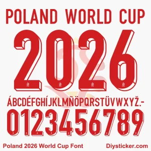 Poland 2026 World Cup font TTF vector kit complete character sheet alphabet glyphs and 3D shadow numbers zero to nine