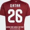 qatar-2026-world-cup-font-jersey-effect Qatar 2026 World Cup font download on maroon jersey with white halftone gradient number twenty six layout