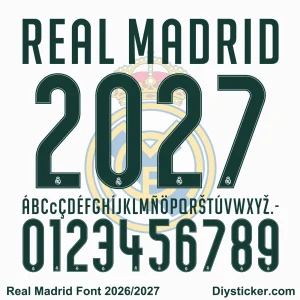 Complete dark green alphabet letter vectors and character map for Real Madrid 2026-2027 font pack download