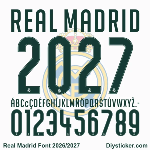 real-madrid-2026-2027-font-character-map Complete dark green alphabet letter vectors and character map for Real Madrid 2026-2027 font pack download