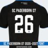 sc-paderborn-07-2026-2027-font--application-effect SC Paderborn 07 2026-2027 font download on black home jersey with white chiseled number twenty six layout