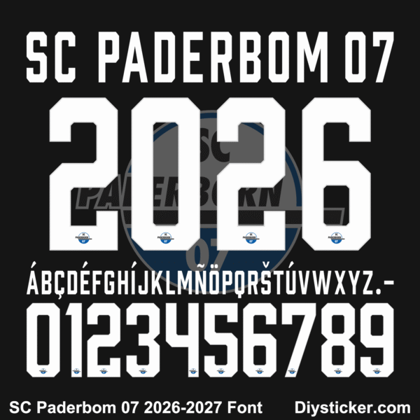 sc-paderborn-07-2026-2027-font-download SC Paderborn 2026-2027 font TTF vector kit complete character sheet alphabet glyphs and white chiseled block numbers zero to nine
