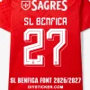 sl-benfica-2026-2027-font-jersey-mockup SL Benfica 2026-2027 font download on red jersey with white three dimensional number twenty seven layout
