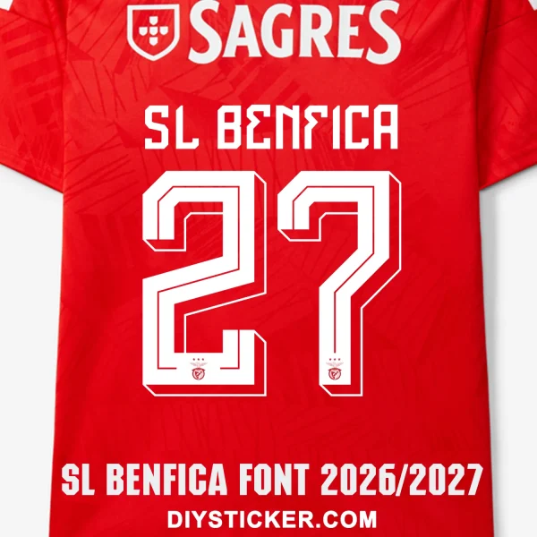 sl-benfica-2026-2027-font-jersey-mockup SL Benfica 2026-2027 font download on red jersey with white three dimensional number twenty seven layout