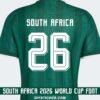 South Africa 2026 World Cup away font download on green patterned jersey with white number twenty six layout