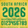 South Africa 2026 World Cup font TTF vector kit complete character sheet alphabet glyphs and green halftone gradient numbers zero to nine