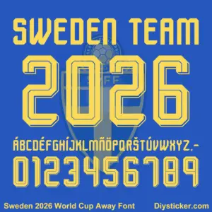 sweden-2026-world-cup-away-font-download Sweden 2026 World Cup away font TTF vector kit complete character sheet alphabet glyphs and inline yellow numbers zero to nine
