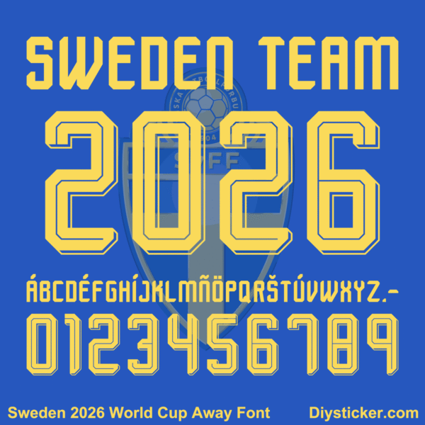 sweden-2026-world-cup-away-font-download Sweden 2026 World Cup away font TTF vector kit complete character sheet alphabet glyphs and inline yellow numbers zero to nine