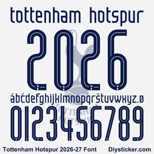 tottenham-hotspur-2026-2027-font-download Tottenham Hotspur 2026-2027 font TTF vector kit complete character sheet lowercase alphabet glyphs and inline navy blue numbers zero to nine