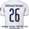 tottenham-hotspur-2026-2027-font-jersey-effect Tottenham Hotspur 2026-2027 font download on white home jersey with navy blue inline number twenty six layout