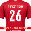 turkey-2026-world-cup-font-jersey-effect Turkey 2026 World Cup font download on red kit with white 3D block shadow number twenty six layout