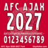 AFC Ajax 2026-2027 font TTF vector kit complete character sheet alphabet glyphs and white numbers zero to nine with red outline