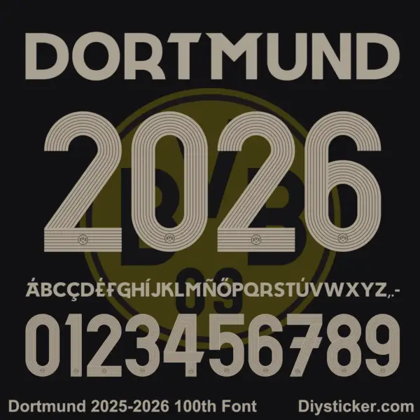 borussia-dortmund-2025-2026-100th-font Borussia Dortmund 2025-2026 100th Anniversary Font Alphabet Letters and Numbers Vector Kit