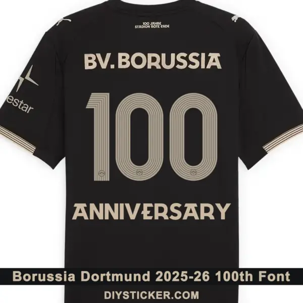 borussia-dortmund-2025-2026-100th-font-application-effect Borussia Dortmund 2025-2026 100th Anniversary Kit Nameset Printing Guide