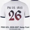 psg-ucl-2026-2027-away-font-application-effect Paris Saint-Germain 2026-2027 UCL Away Kit Nameset Printing Guide