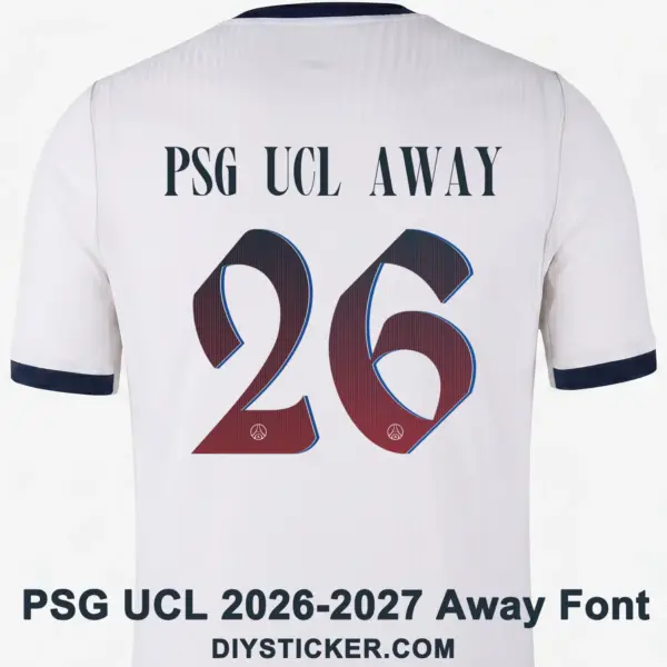 psg-ucl-2026-2027-away-font-application-effect Paris Saint-Germain 2026-2027 UCL Away Kit Nameset Printing Guide