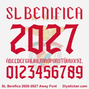 sl-benfica-2026-2027-away-font-download SL Benfica 2026-2027 away font TTF vector kit complete character sheet alphabet glyphs and red Gothic numbers zero to nine