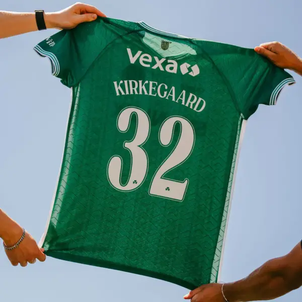 viborg-ff-2026-2027-font-jersey-effect Viborg FF 2026-2027 font layout showing player name Kirkegaard and number thirty two on green kit