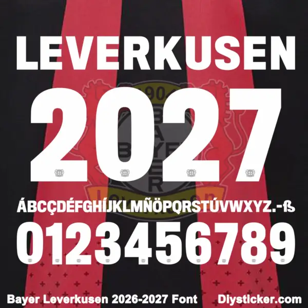 bayer-leverkusen-2026-2027-font-download Complete solid white alphabet vectors and number character map sheet for Bayer Leverkusen 2026-2027 font