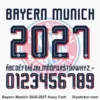 Complete navy alphabet vectors and red shadow 3D number character map sheet for Bayern Munich 2026-2027 away font pack