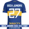 boca-juniors-2026-2027-font-jersey-effect Boca Juniors 2026-2027 font applied on blue home jersey back showing white text and angular block number twenty seven