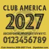 club-america-2026-2027-font-download Complete navy uppercase alphabet vectors and yellow-inlined number character map sheet for Club America 2026-2027 font