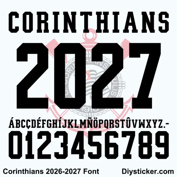 Complete black alphabet letters and athletic slab serif number character map sheet for Corinthians 2026-2027 font