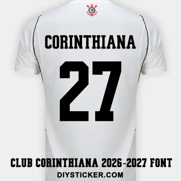 Corinthians 2026-2027 font applied on white jersey back showing black CORINTHIANA text and number twenty seven