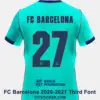 FC Barcelona 2026-2027 third font applied on turquoise jersey back showing navy text and halftone number twenty seven