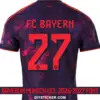 fc-bayern-munich-ucl-2026-2027-font-jersey-effect Bayern Munich UCL 2026-2027 font applied on dark purple jersey back showing red FC BAYERN text and number 27