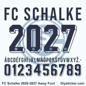 Complete navy alphabet vectors and 3D extruded number character map sheet for FC Schalke 2026-2027 away font