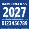 Complete white alphabet vectors and 3D bevel number character map sheet for Hamburger SV 2026-2027 away font