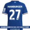 Hamburger SV 2026-2027 away font applied on blue jersey back showing white HAMBURGER text and number 27