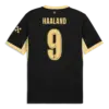 Manchester City 2026-2027 third font applied on black jersey back showing gold HAALAND text and number 9