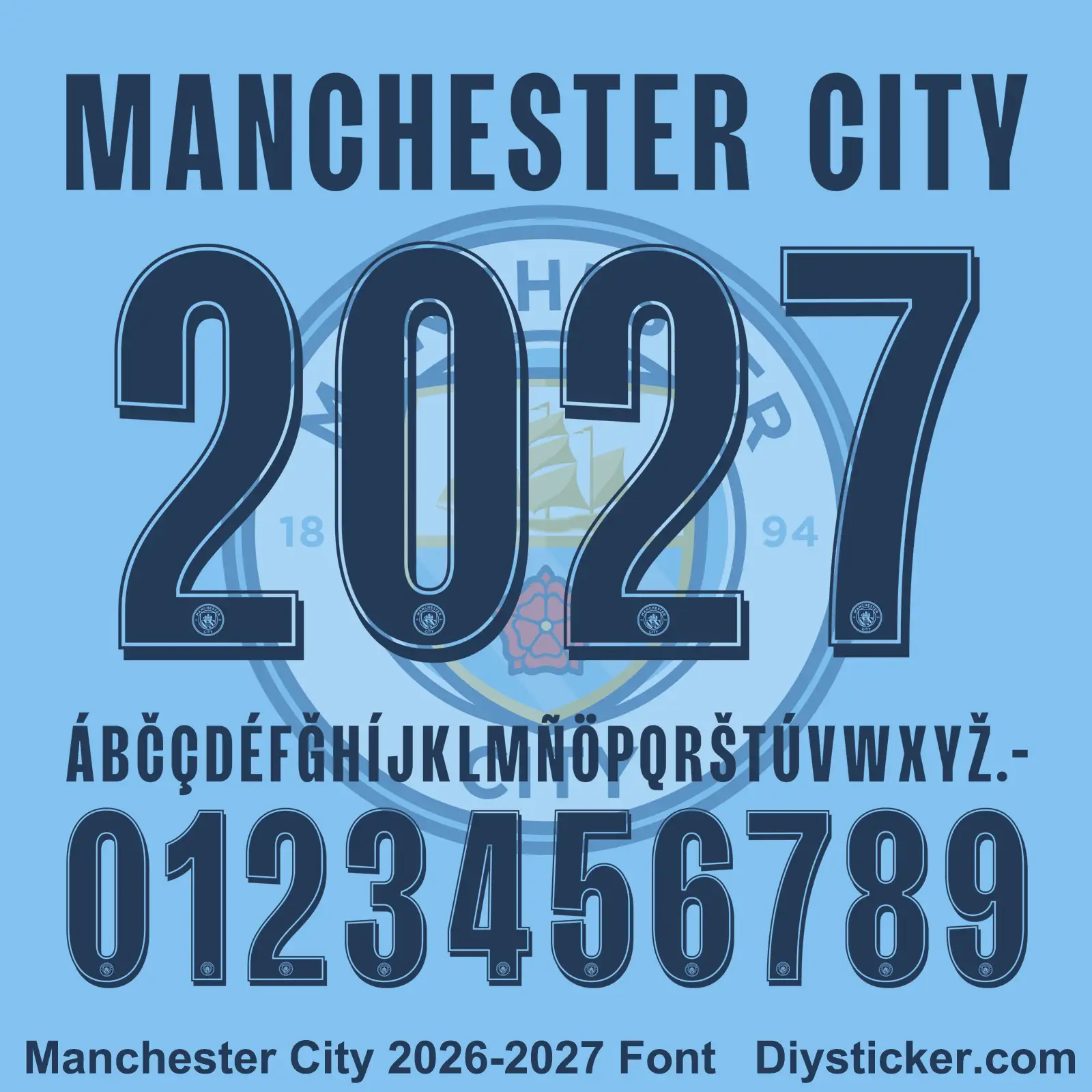Manchester City 2026-2027 Font & Numbers Download (TTF, OTF, Vector)