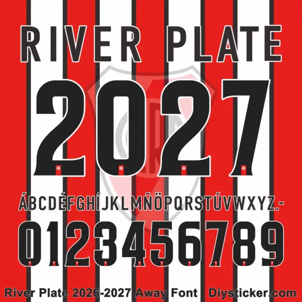 river-plate-20276-2027-away-font-download Complete black alphabet vectors and white outlined number character map sheet for River Plate 2026-2027 away font