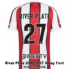 river-plate-20276-2027-away-font-jersey-effect River Plate 2026-2027 away font applied on tricolor striped jersey back showing RIVER PLATE text and number 27