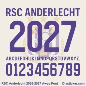Complete purple uppercase alphabet vectors and solid number character map sheet for RSC Anderlecht 2026-2027 away font