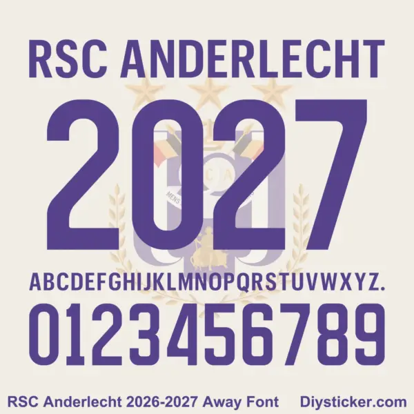 rsc-anderlecht-2026-2027-font-download Complete purple uppercase alphabet vectors and solid number character map sheet for RSC Anderlecht 2026-2027 away font