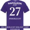 rsc-anderlecht-2026-2027-font-jersey-effect RSC Anderlecht 2026-2027 font applied on purple jersey back showing white ANDERLECHT text and number 27