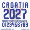 croatia-2026-2027-font Royal blue uppercase alphabet and number character map sheet for Croatia 2026-2027 Font with HNS crest watermark