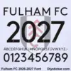 Black uppercase alphabet vectors and number character map sheet for Fulham 2026-2027 font on white background